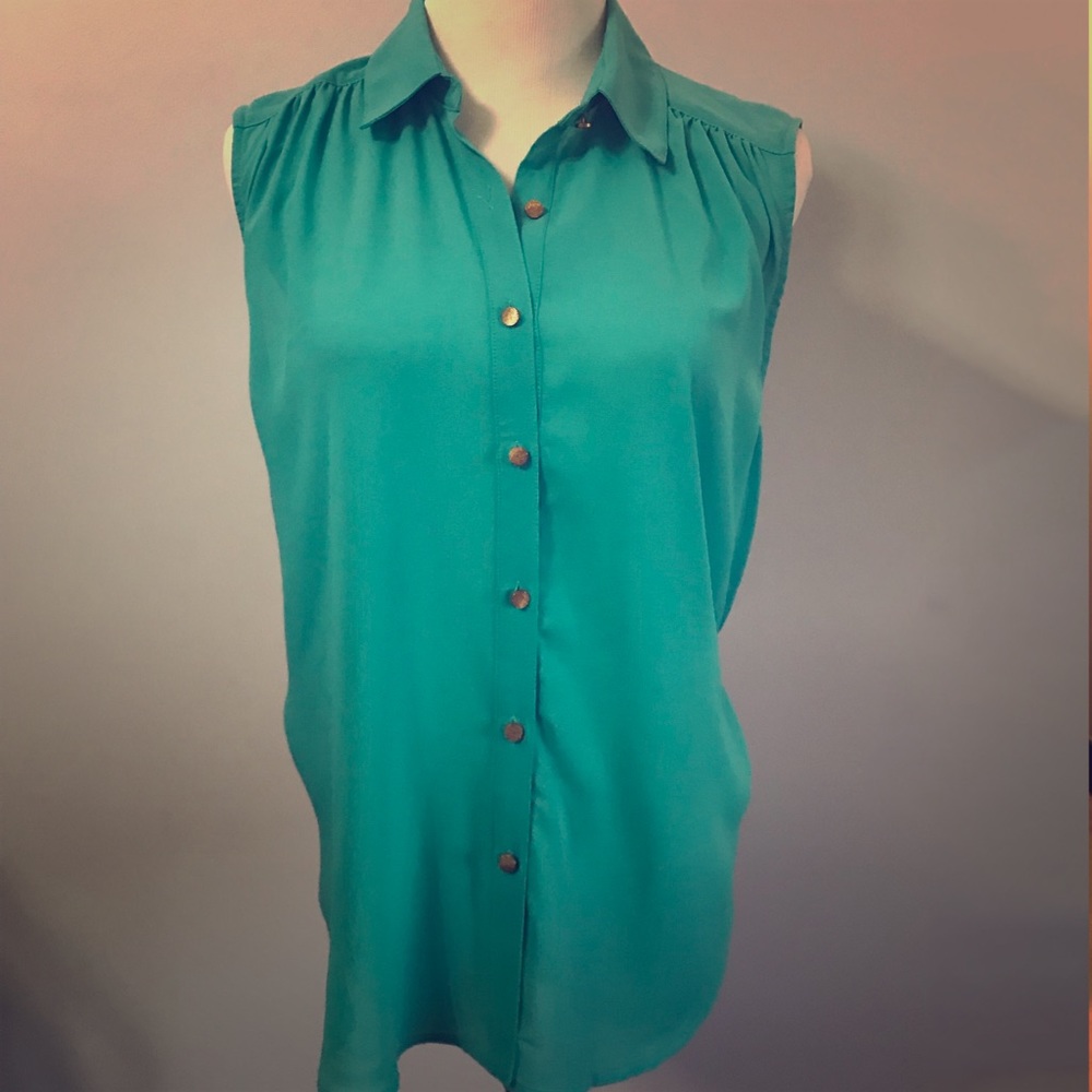 Teal button down top